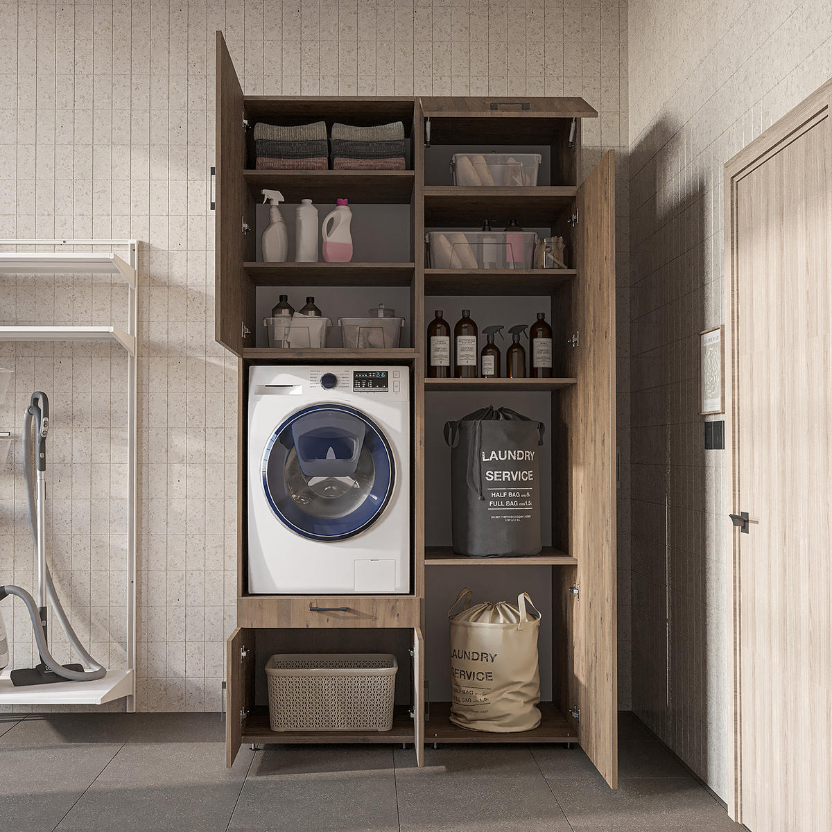 WASCHMASCHINENSCHRANK Serie 3 127cm Breit, 240cm Hoch - Eichefarben, Holzwerkstoff (127/240/67cm)