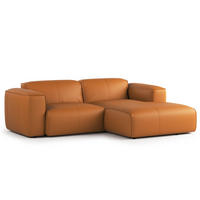 ECKSOFA mit XL-Longchair - Cognac/Schwarz, Leder/Kunststoff (260/171cm) - home24