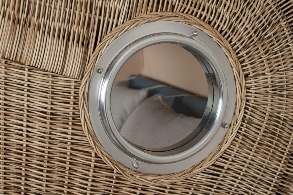 STRANDKORB Komplettset: Ammersee Grande XL Teak Bullauge - PE shell - Modell 593 - Grau, Holz/Kunststoff (142/165/95cm) - bene living