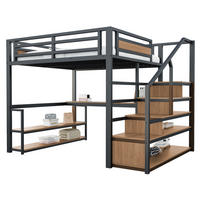 HOCHBETT mit Schreibtisch 140/200 cm in Schwarz – mit Regalen und Aufbewahrungstreppe - Schwarz, Metall (140/200cm) - BEAOK