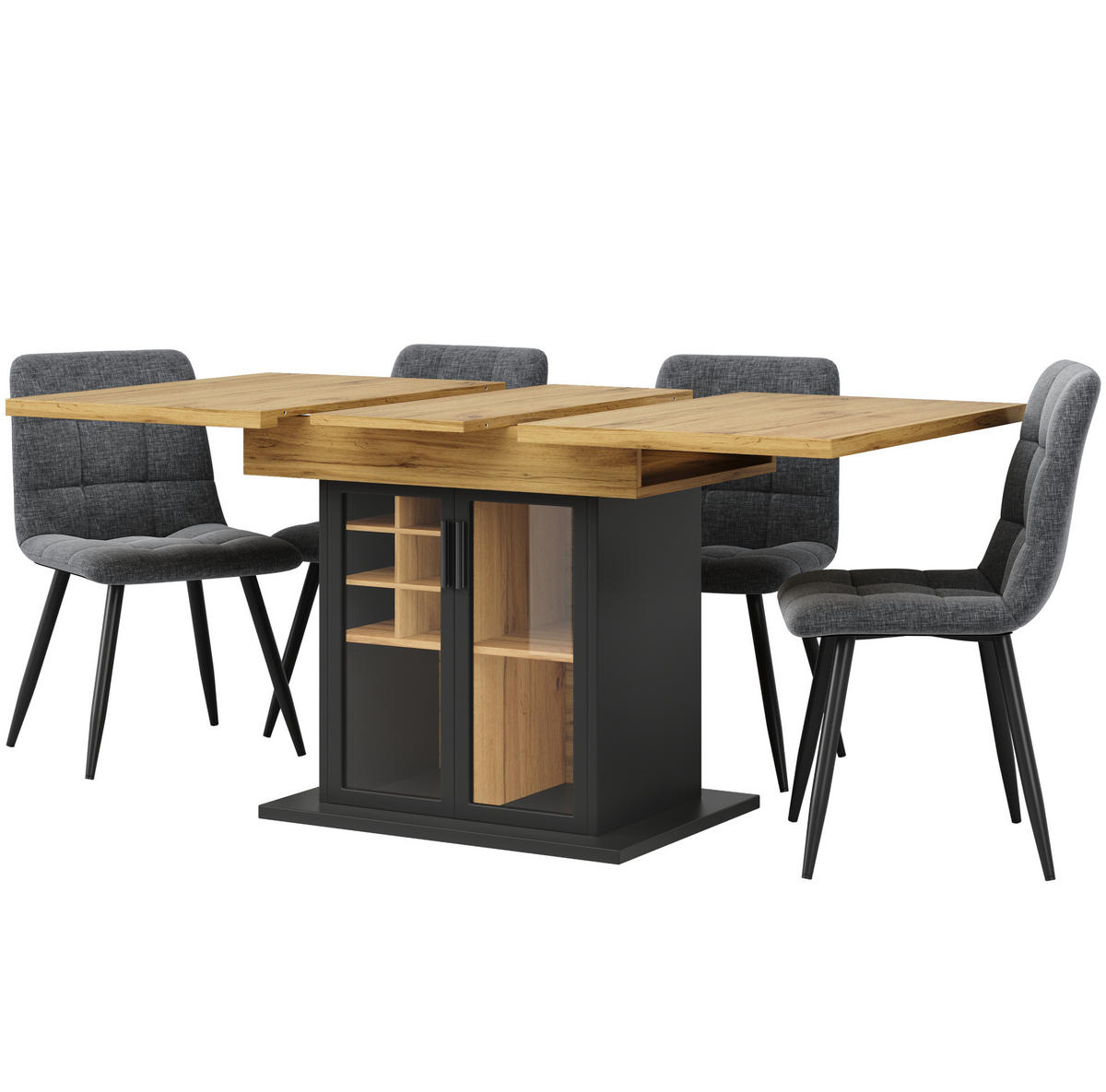 ESSTISCH 110-140x80x76 cm aus MDF mit Weinregal und Glastür ausziehbar - Naturfarben, Holzwerkstoff (80/140/76cm) - Modfu