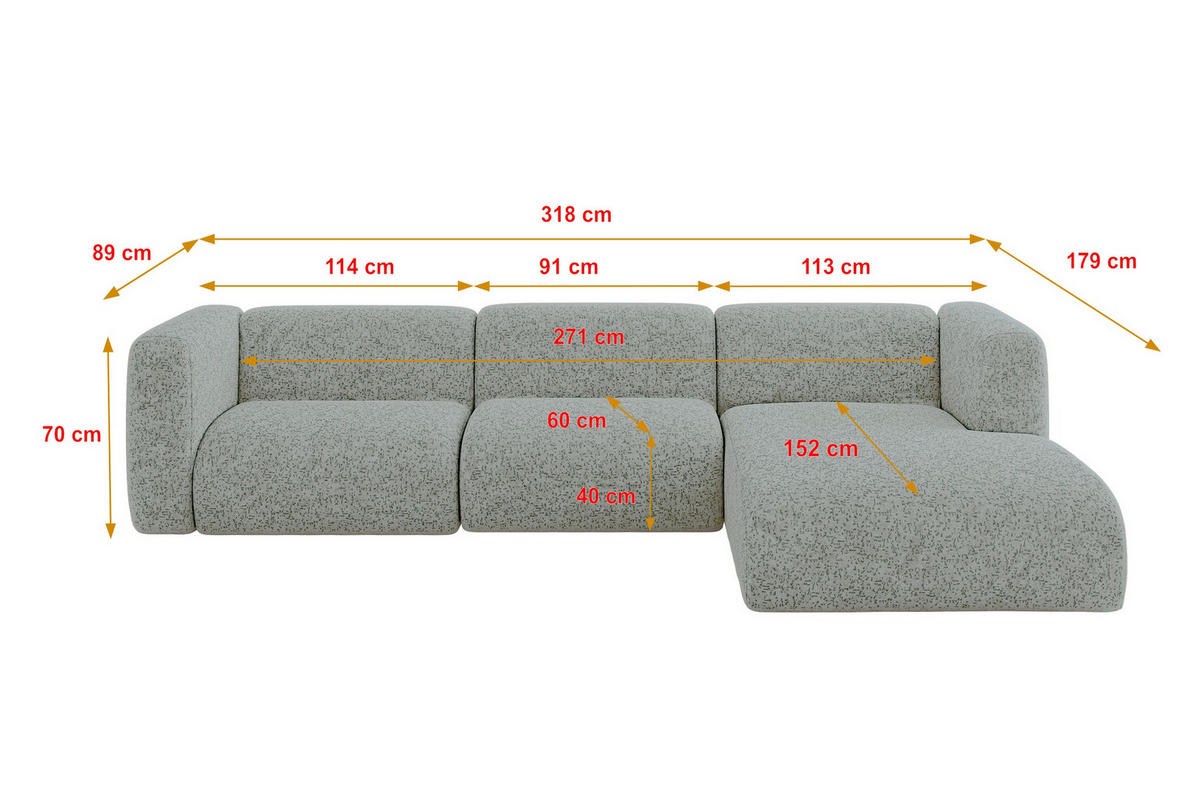 ECKSOFA Ottomane Rechts MIRA-L2 318x179x89 Grün Velours - Schwarz/Hellgrün, Holzwerkstoff/Kunststoff (318/179cm) - ALTDECOR