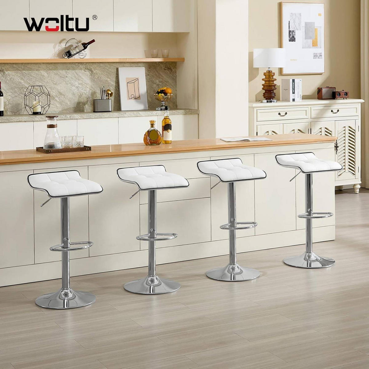 BARHOCKER 2er Set, aus PU-Kunstleder Metall - Weiß, Metall (39/83/39cm) - Woltu