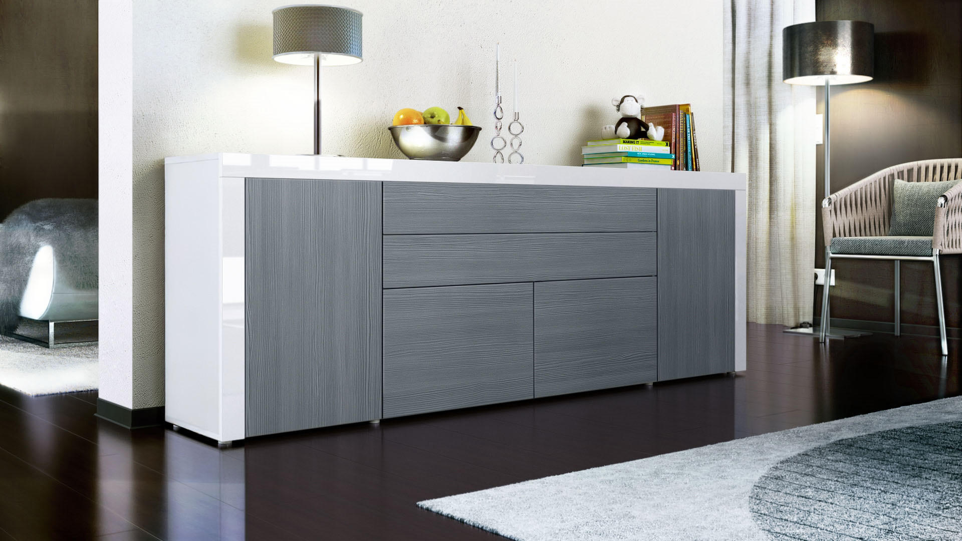 SIDEBOARD La Paz Avola-Anthrazit / Weiß Hochglanz - Anthrazit, Holzwerkstoff (200/72/35cm) - Vladon