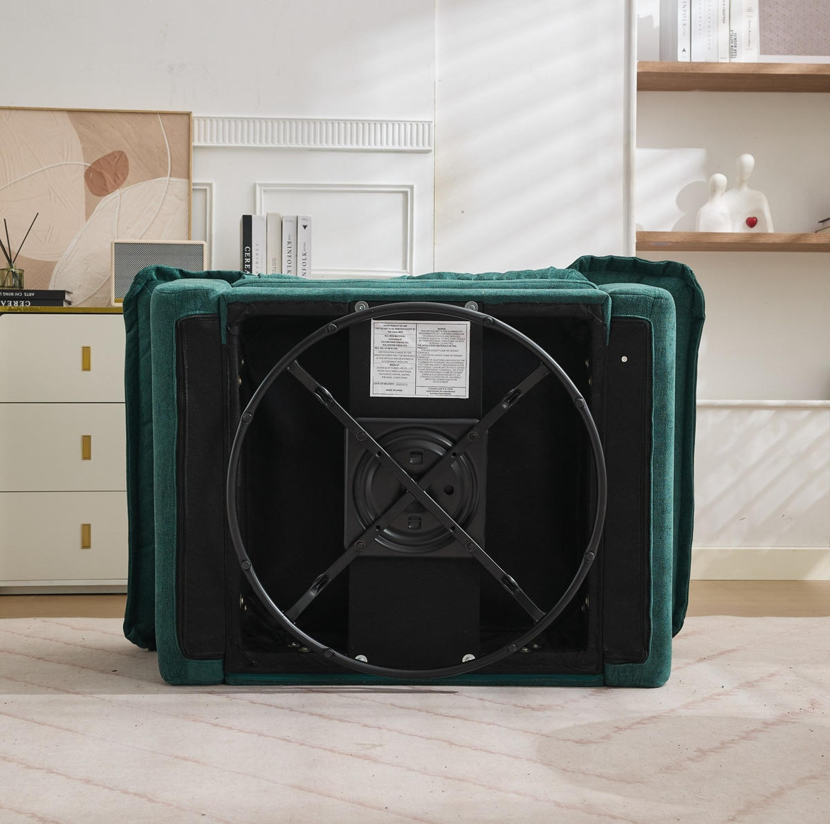 SESSEL mit 360°-Drehfunktion Oversized Chenille Green - Grün, Metall (84/96/116cm) - Meubliv