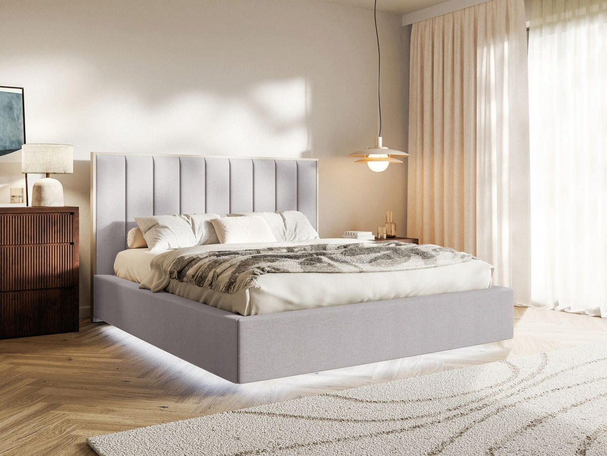 POLSTERBETT Togents Grau mit Chenillebezug, Bettkasten und LED, 180x200 cm - Grau, Textil (180/200cm) - Selsey