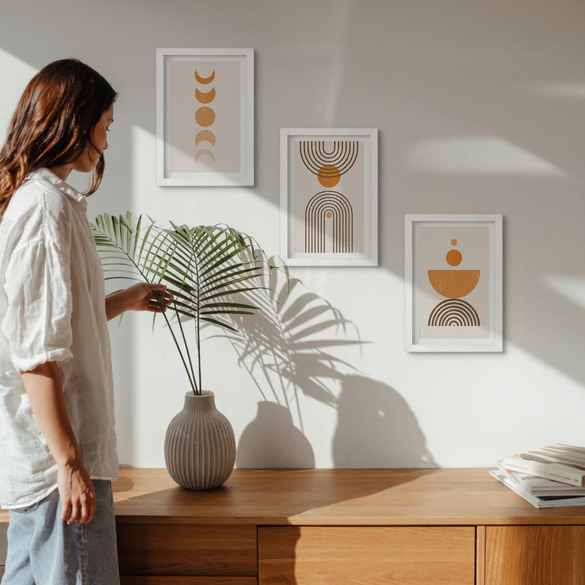 BILDER SET 3er Set - 20x30 cm Weißer Rahmen - Boho-minimalistische Dekorationen - Weiß, Kunststoff (20/30cm) - TULUP