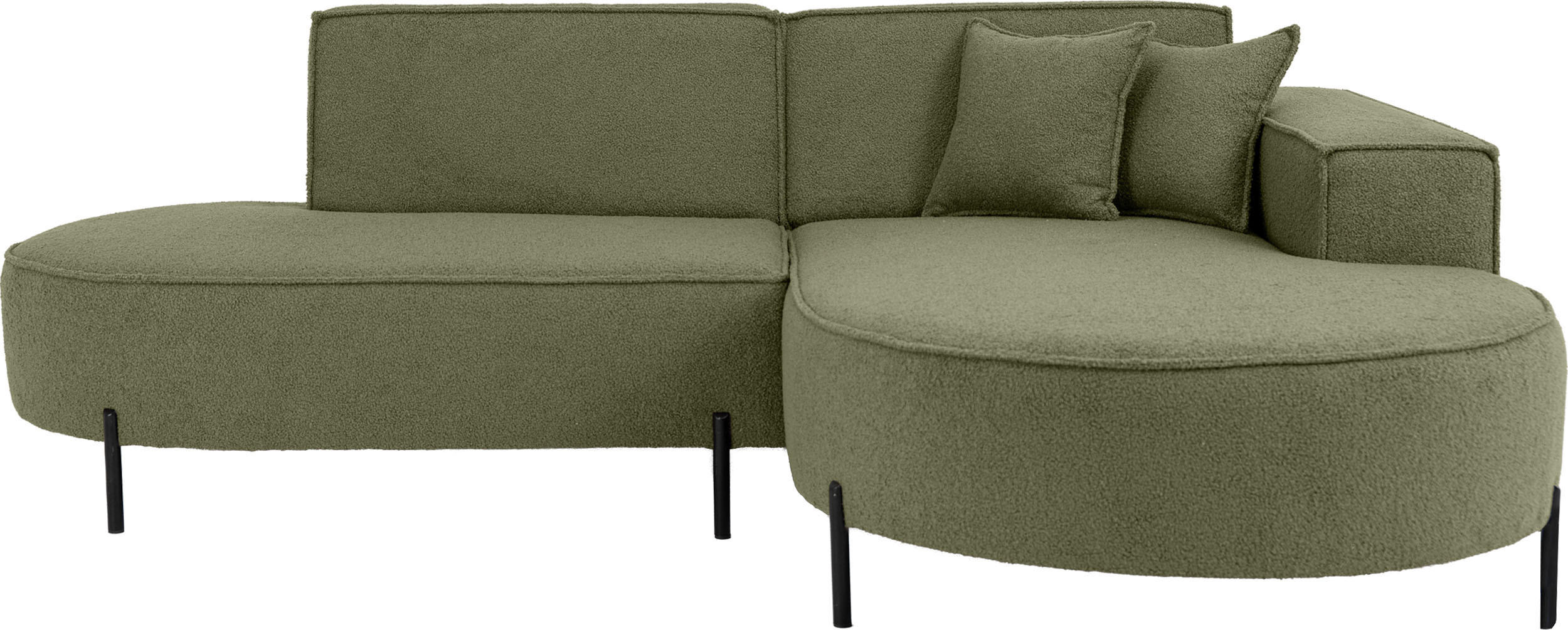 ECKSOFA Hana Loft 3-Sitzer Ecke Rechts, Boucle, Grün 241/80/168 cm - Schwarz/Grün, Textil/Metall (241/168cm) - WFL GROUP
