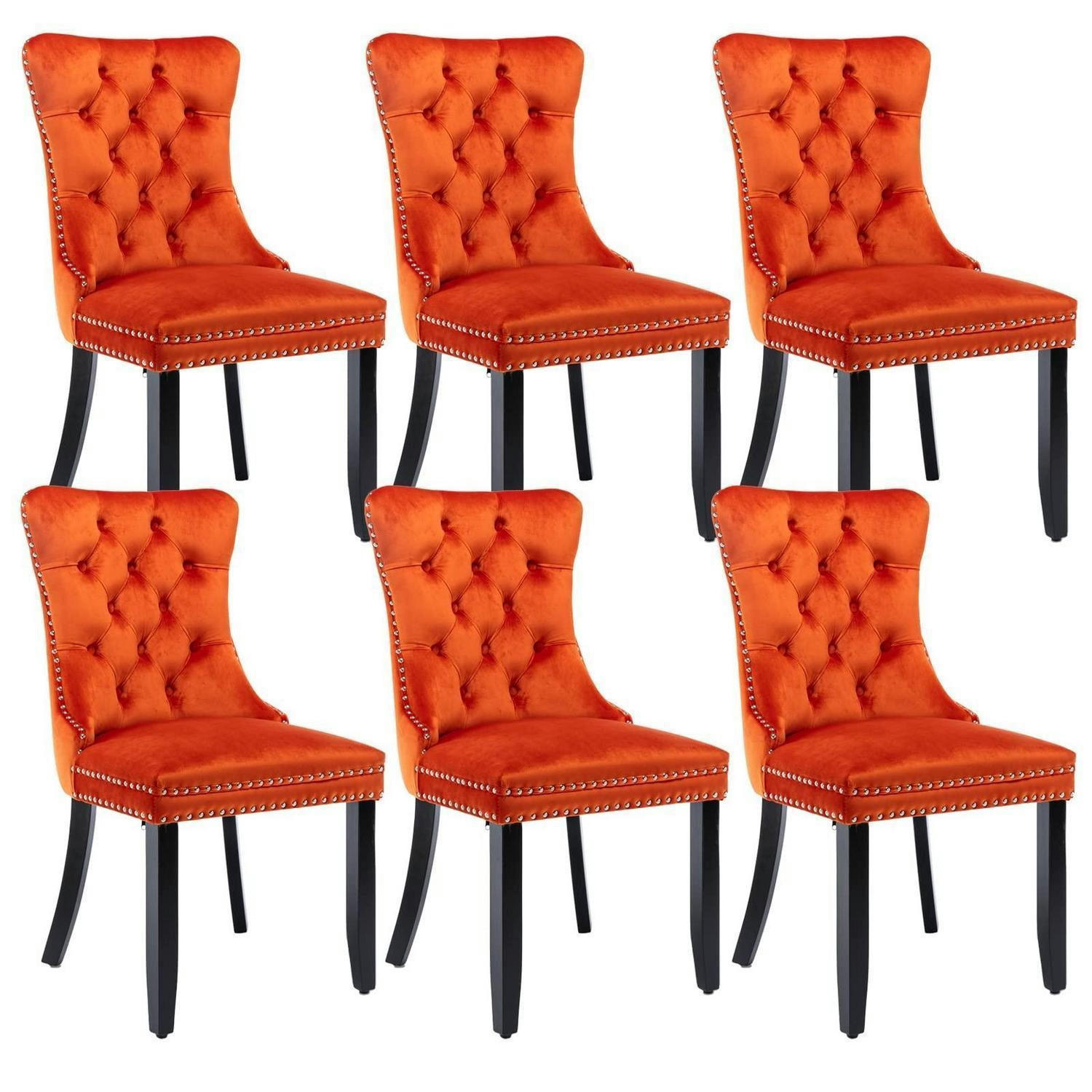 ESSZIMMERSTÜHLE 6er-Set Samt Orange mit Massivholzbeinen - Orange, Textil (50/95.2/62cm)