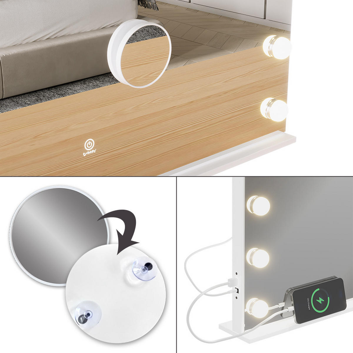 ZRCADLO NA TOALETNÍM STOLKU Greta Bílá - bílá, sklo (58/47/10cm) - Vicco