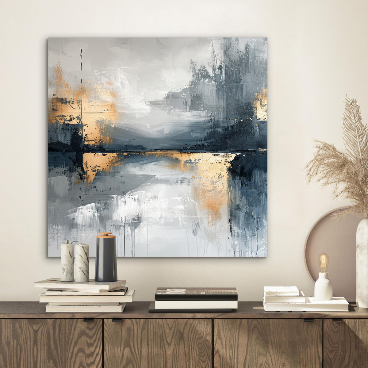 KOVOVÝ OBRAZ Umenie - sivé - zlaté - abstraktné 50x50 cm - tmavosivá, kov (50/50cm) - MuchoWow
