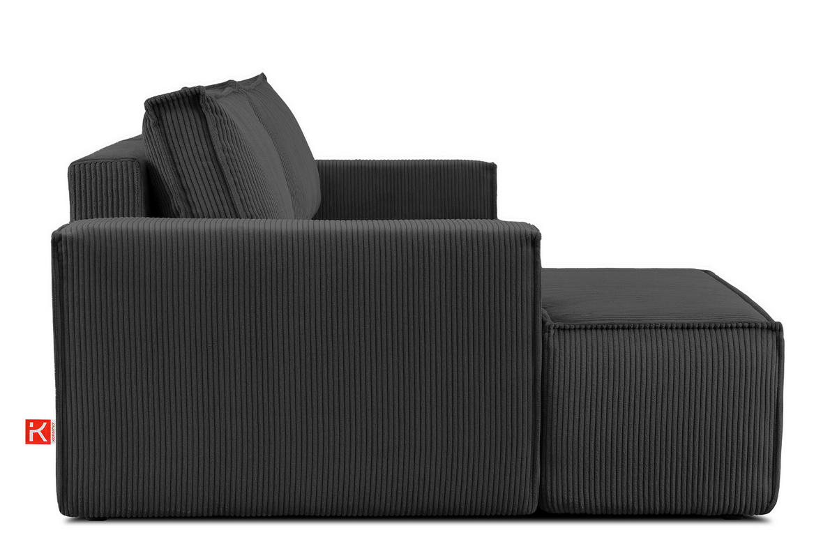 ECKSCHLAFSOFA-LINKS NAPI in Pet Friendly Cord-Stoff, dunkelgrau - Dunkelgrau/Schwarz, Textil (262/148cm) - KONSIMO®