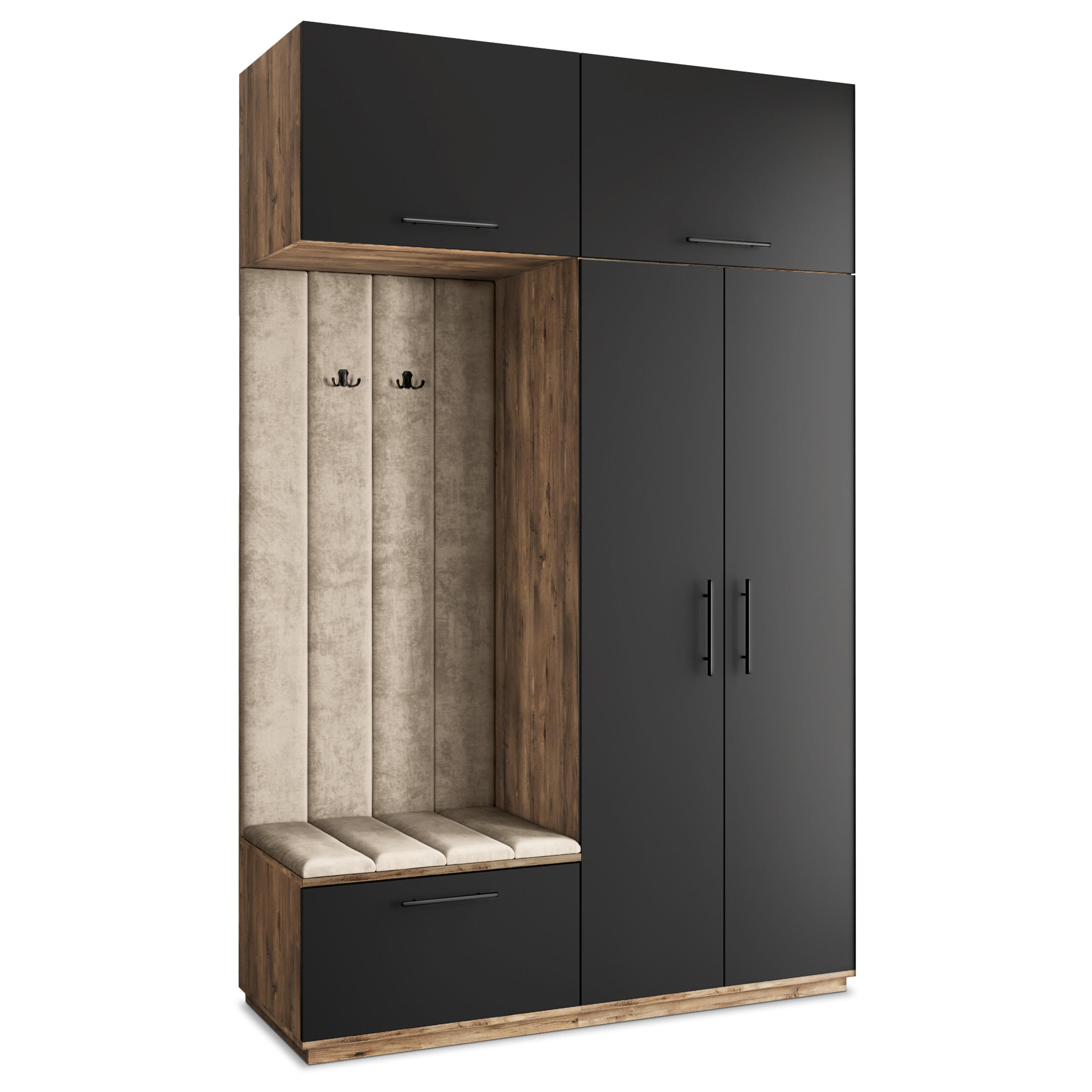 Masseno Garderobenschrank Eiche, Schwarz, Beige 150x240x60 cm