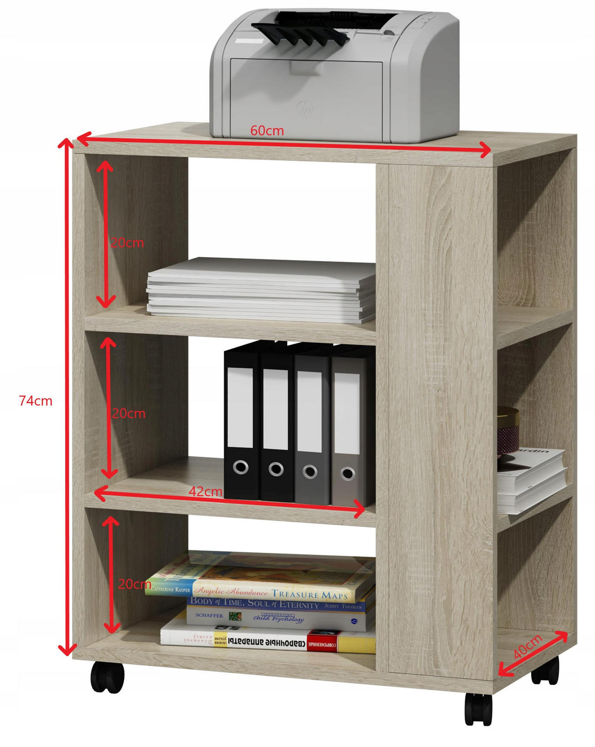 DRUCKERTISCH Sonoma Eiche 60/40/74 cm mit Rollen - Sonoma Eiche, Holzwerkstoff (60/74/40cm) - Matkam Möbel