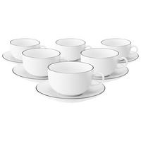 MILCHKAFFEETASSEN MIT UNTERTASSEN Lido Black Line weiß 350 ml 6er Set - Weiß, Keramik (16/8.7/16cm) - Seltmann Weiden
