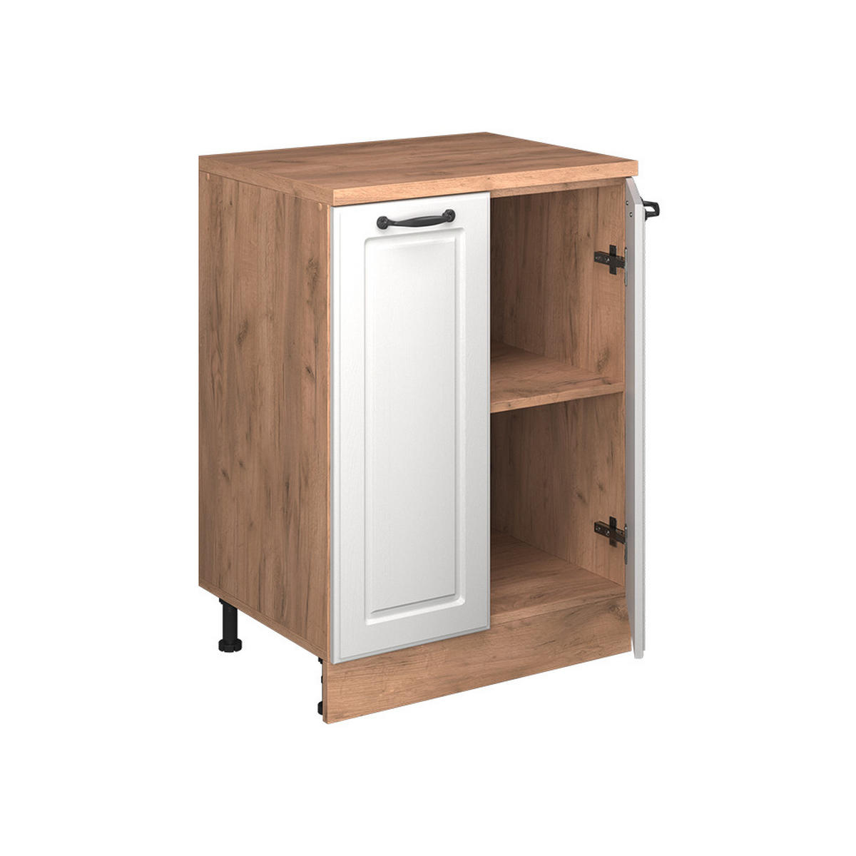 KUHINJSKA OMARA ZA POŠEVNE STREHE R-Line, Bela podeželska hiša, 60 cm brez naklona z 2 vrati - bela/medeni hrast, leseni material (60/83.8/46cm) - Vicco
