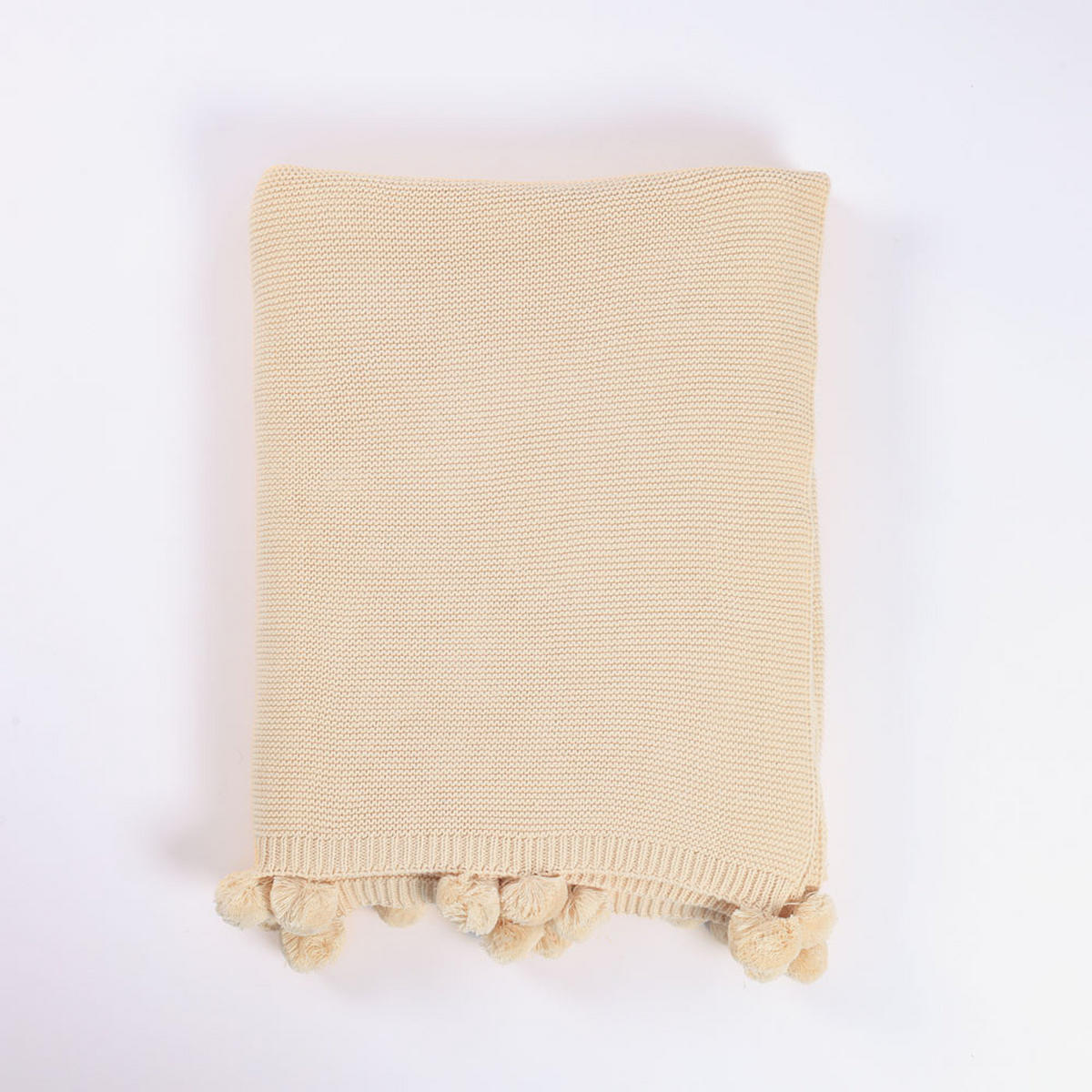 BAUMWOLLDECKE ELIA - Farbe / Ausführung: Beige / inkl. Pompoms, Größe: 140 x 200 cm - Beige, Naturmaterialien (140/200cm) - Home Deluxe