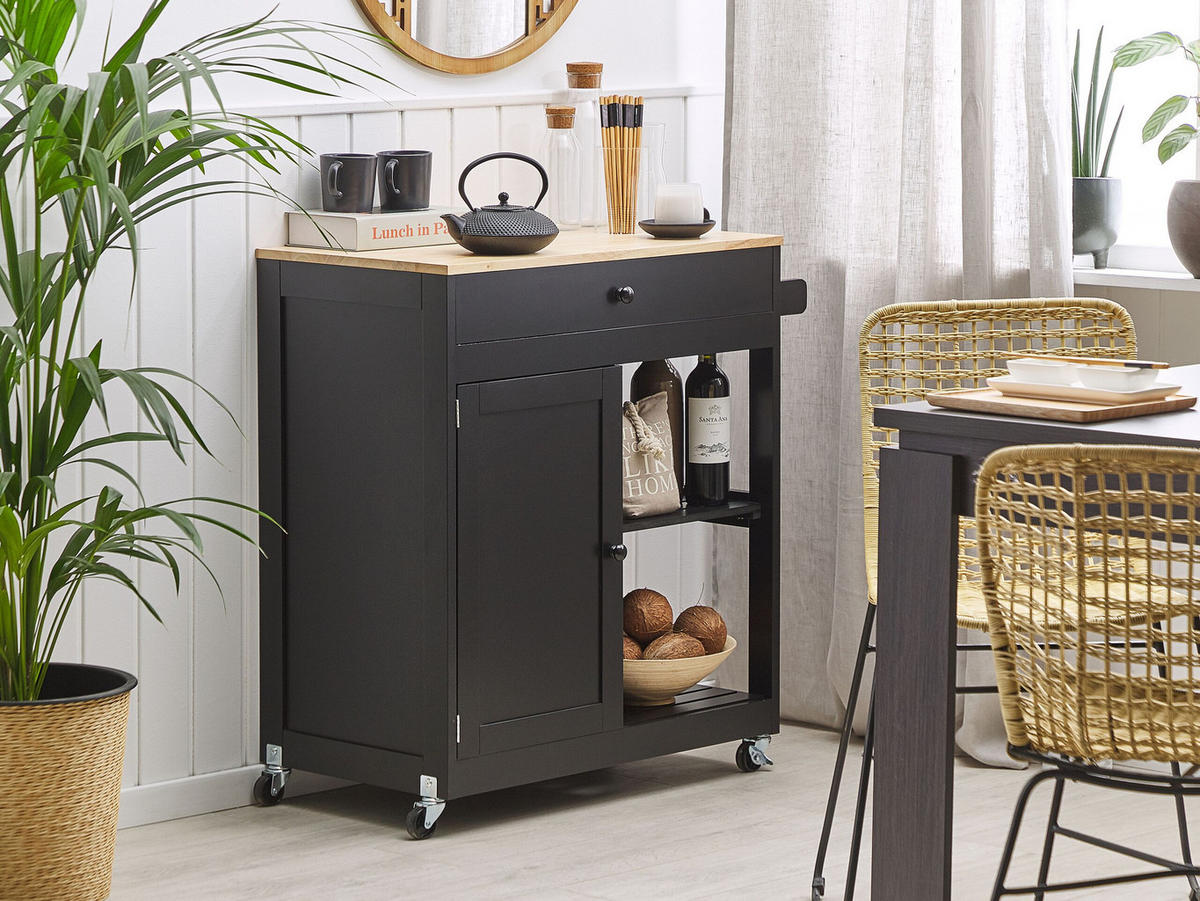 SERVIERWAGEN Schwarz Trapani - Hellbraun/Schwarz, Holzwerkstoff (75/87/44cm) - Beliani