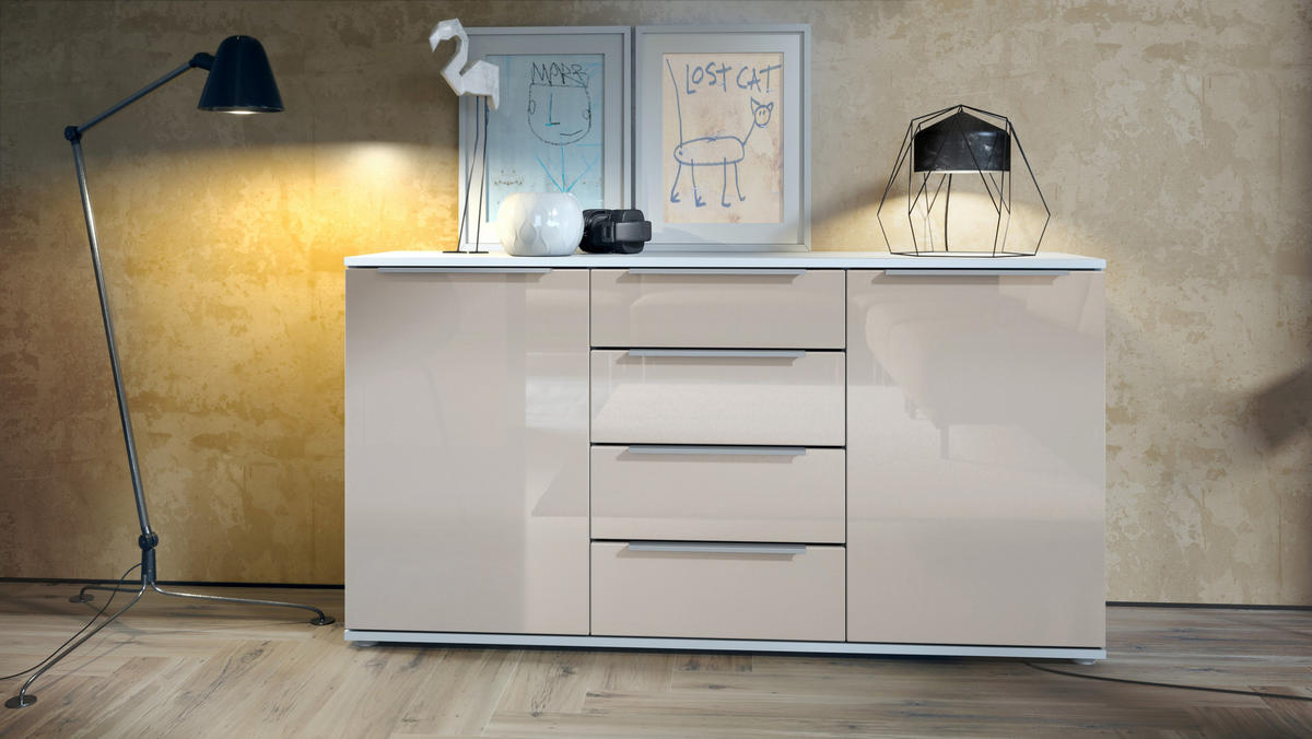SIDEBOARD Porto Sandgrau Hochglanz - Sandfarben, Holzwerkstoff (139/72.5/35cm) - Vladon