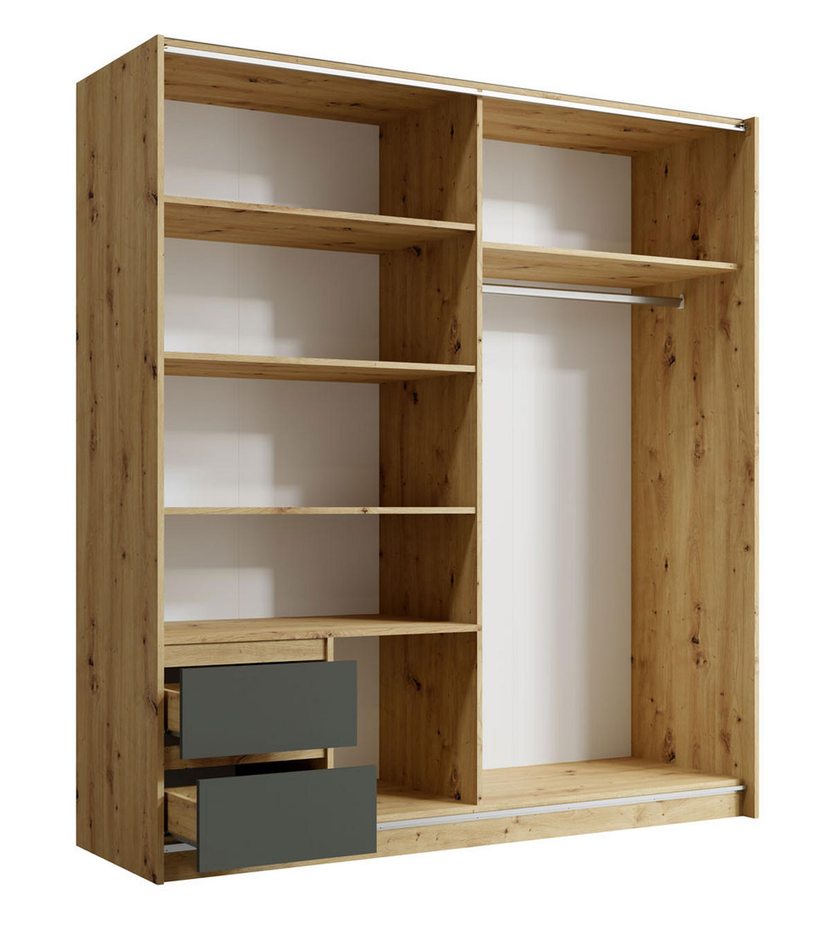SCHWEBETÜRENSCHRANK Uriel graphit grau / Eiche Artisan 180 / 59 / 198cm - Eichefarben/Multicolor, Holz/Holzwerkstoff (180/198/59cm) - Feldmann-Wohnen