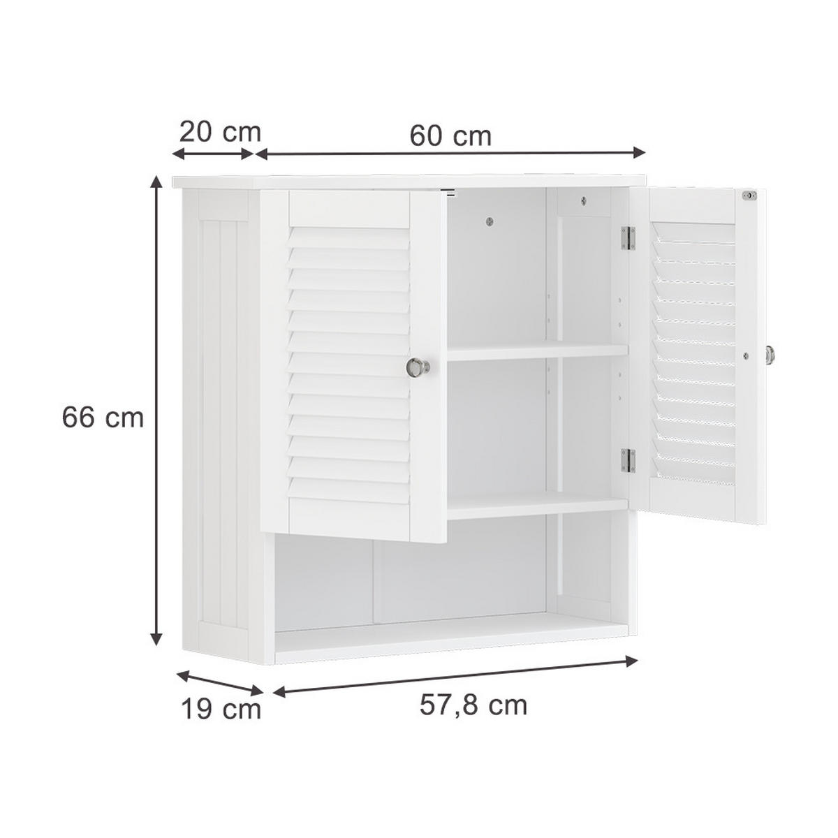 HÄNGESCHRANK Riad Weiß 60 x 66 cm mit 2 Türen - Weiß, Holzwerkstoff (60/66/20cm) - Vicco