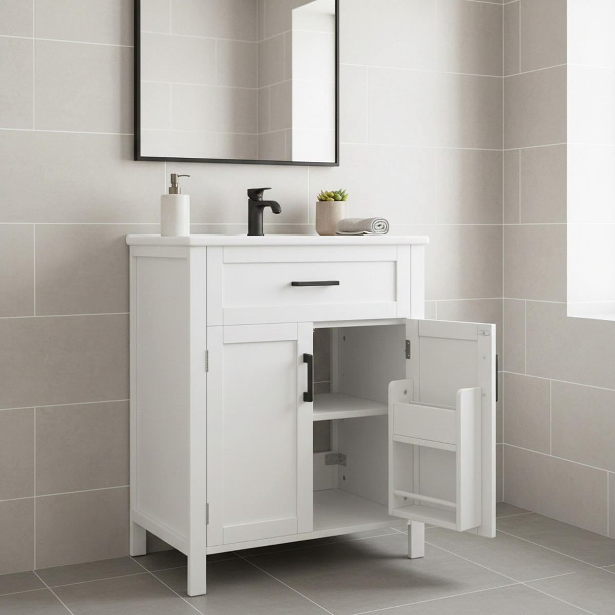 WASCHTISCHKOMBI Weiß freistehend mit Keramikbecken - Weiß, Keramik/Holzwerkstoff (60/84/46cm) - Urban Meuble