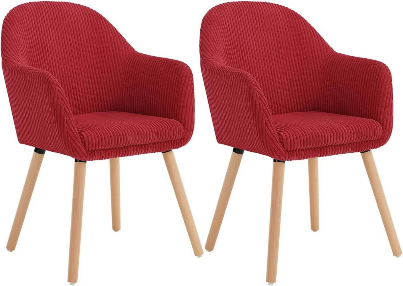 ESSZIMMERSTUHL 2er Set Polsterstuhl, Cord, Holzbeine, Rot - Eichefarben/Rot, Holz/Kunststoff (55.5/83.5/56.5cm) - Woltu