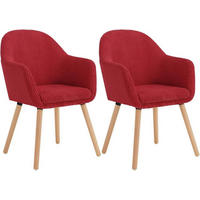 ESSZIMMERSTUHL 2er Set Polsterstuhl, Cord, Holzbeine, Rot - Eichefarben/Rot, Holz/Kunststoff (55.5/83.5/56.5cm) - Woltu