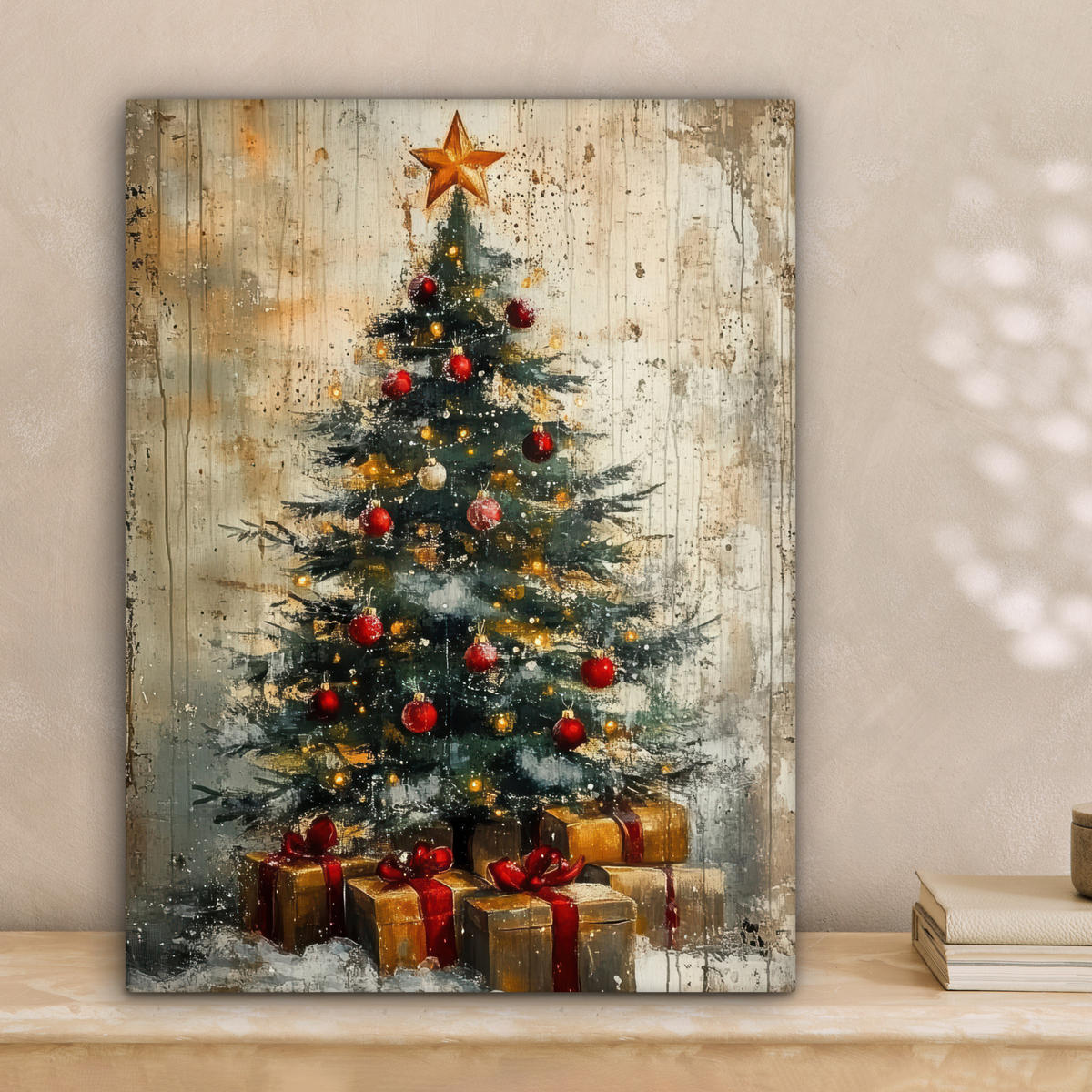 LEINWANDBILD Weihnachtsbaum - Vintage - Weihnachten - Geschenk Room Decor 30x40 cm - Rostfarben, Textil (30/40cm) - MuchoWow