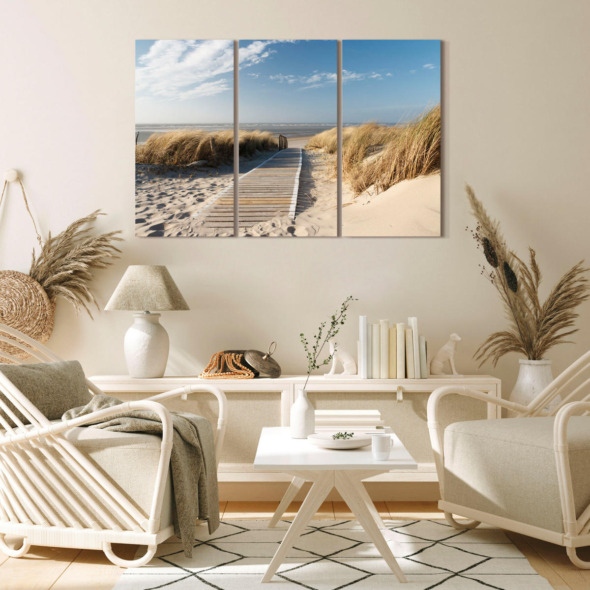 LEINWANDBILD Strand 3-tlg. 120x80 cm - Multicolor, Holz (120/80cm) - LUMASOUL