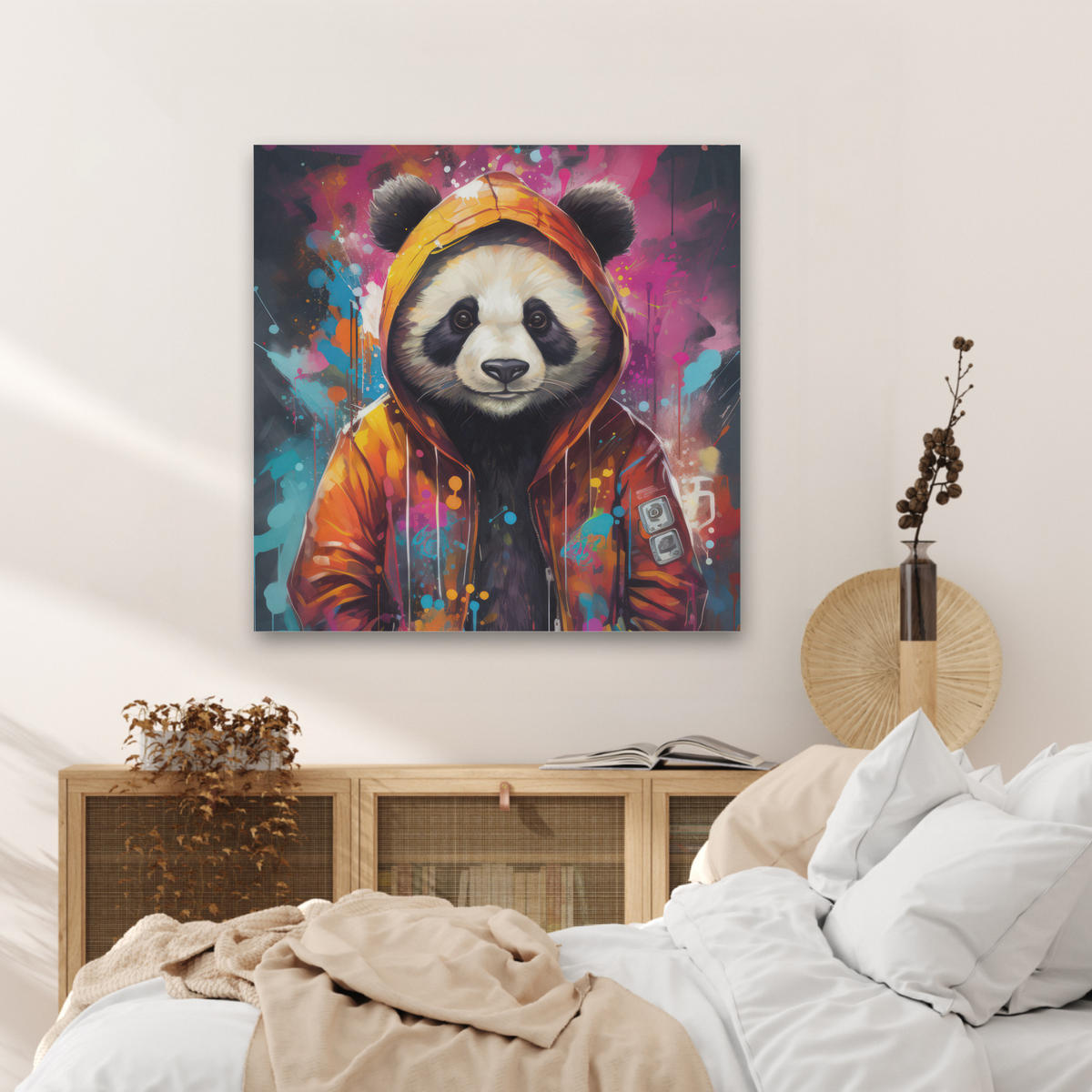 AKUSTIKBILD Panda - Jacke - Graffiti - Orange Akustikpaneele 80x80 cm - Orange, Kunststoff (80/80/0.9cm) - MuchoWow