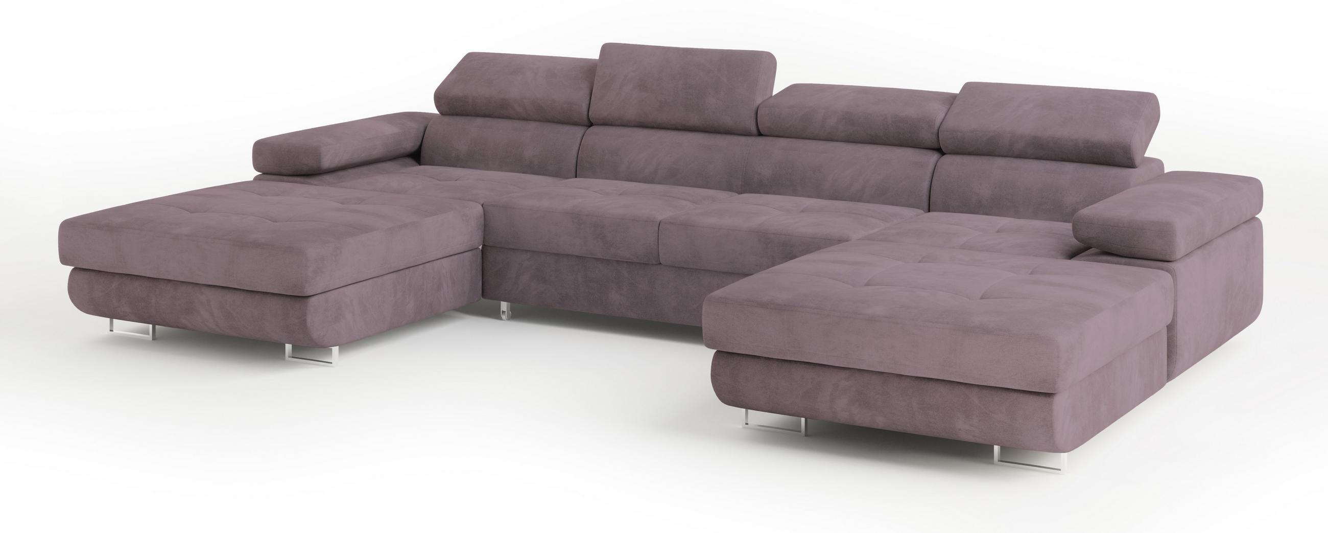 WOHNLANDSCHAFT LYKKE Lila Velours-Stoff mit Schlaffunktion - Lila, Holz (353/90/202cm) - MASSENO