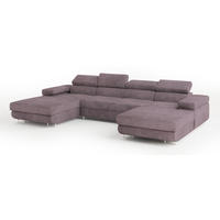 WOHNLANDSCHAFT LYKKE Lila Velours-Stoff mit Schlaffunktion - Lila, Holz (353/90/202cm) - MASSENO