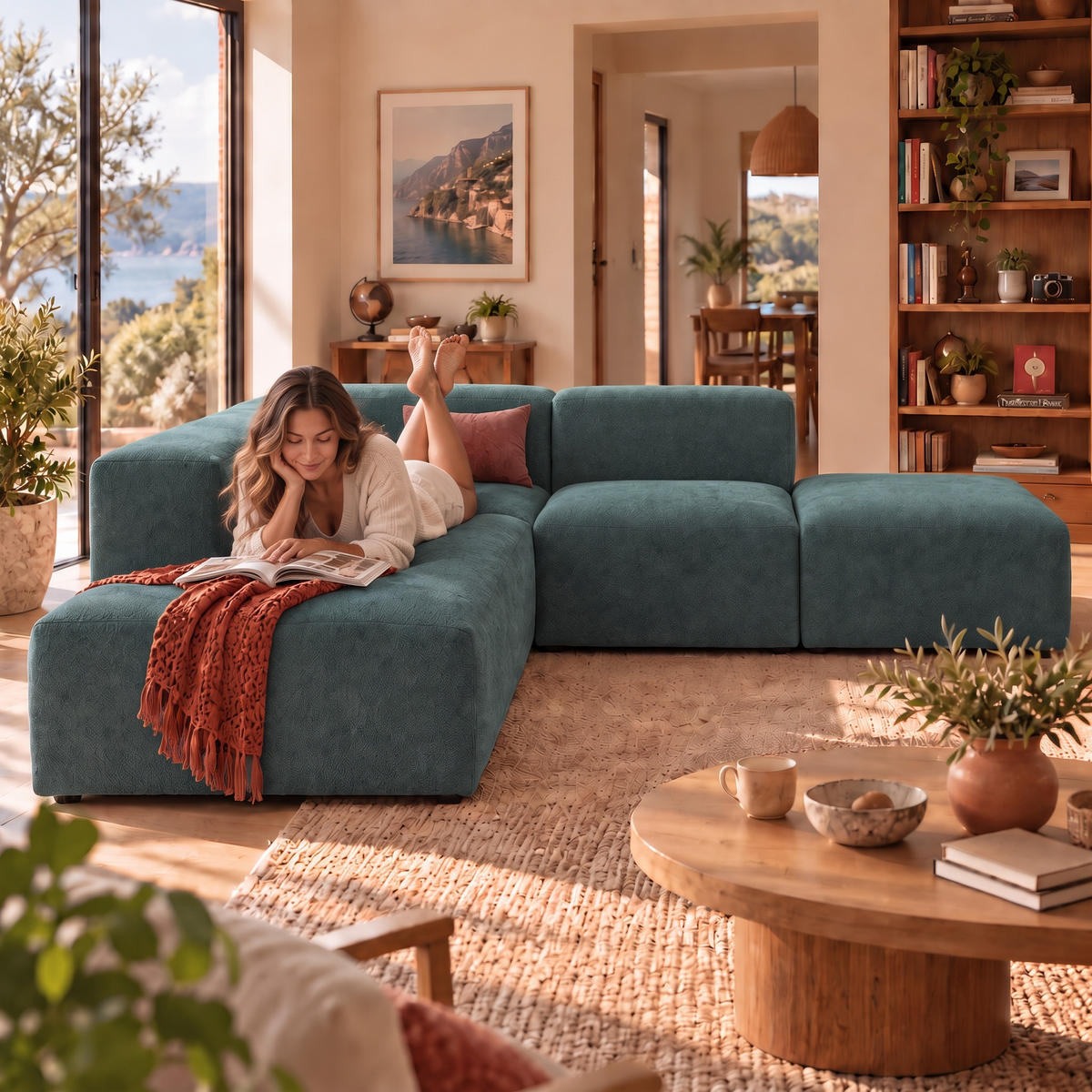 4-SITZER modulares Ecksofa HEAVEN SET 3 Links, Breite 270 cm Webstoff Dunkelgrün - Dunkelgrün/Schwarz, Holz/Kunststoff (245/270cm) - Muffo