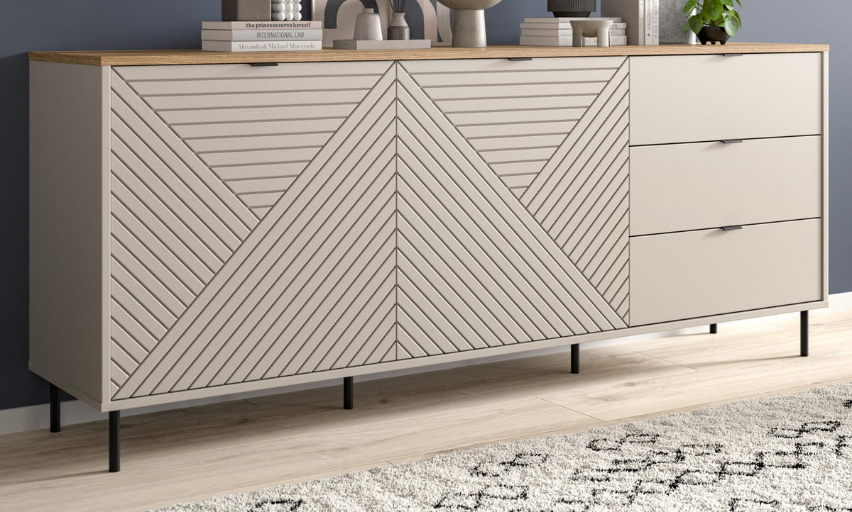 SIDEBOARD Kaschmir, Evoke Eiche 184 x 95 cm, Kommode mit viel Stauraum - Kaschmir/Eichefarben, Holzwerkstoff/Metall (184/75/40cm) - Inn.Furn