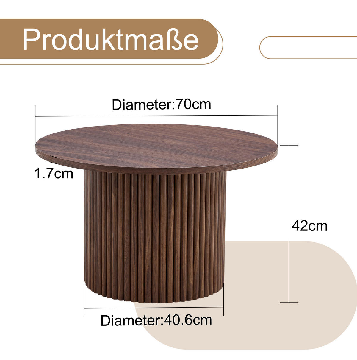 KLUBSKA miza 70 cm, MDF v dekorju oreha, okrogla s kovinskim okvirjem - barva oreha, leseni material (70/70/42cm) - BEAOK
