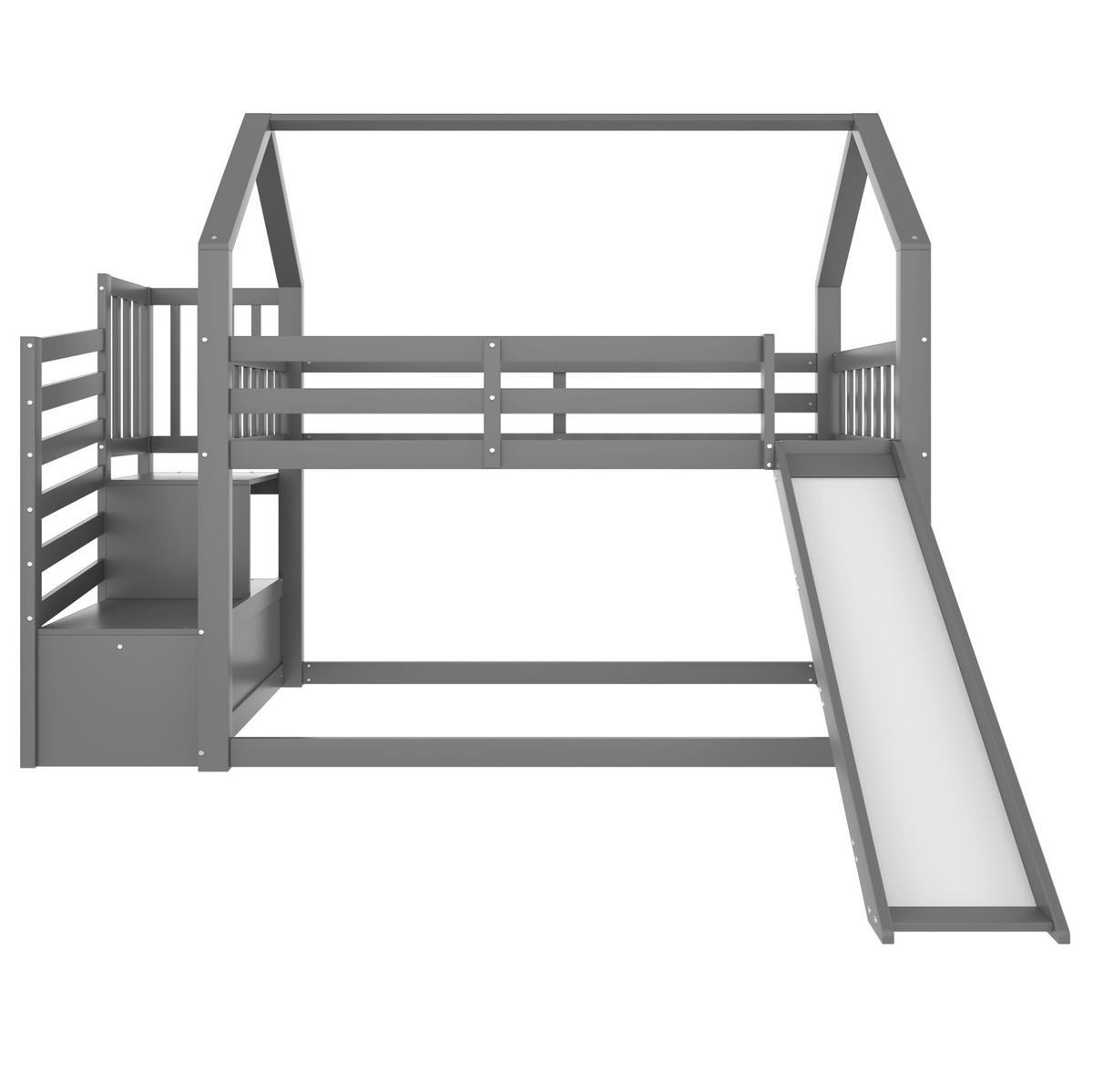 ETAGENBETT mit Stauraumtreppe und Rutsche 90x200 cm Kiefernholz Grau - Grau, Holzwerkstoff (90/200cm) - Beauniv