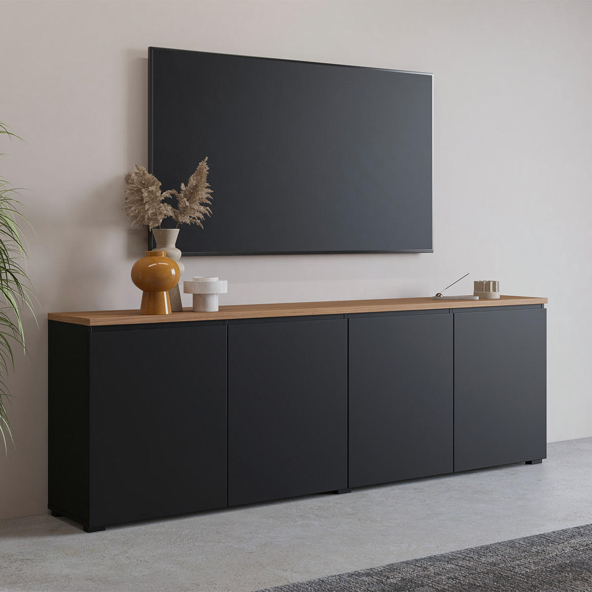 SIDEBOARD Liko Schwarz und Holz - Schwarz, Holzwerkstoff (200/67.9/34.5cm) - Petits-meubles