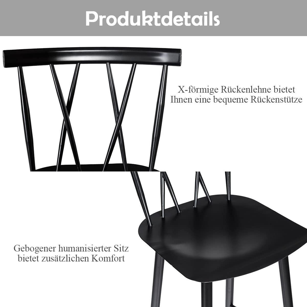 ESSZIMMERSTUHL Barstuhl Schwarz(2er-Set) - Schwarz, Metall (41/105/48cm) - COSTWAY