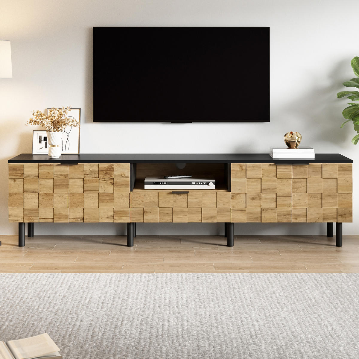 TV-LOWBOARD Mosaik 2 Türen 1 Schublade - Naturfarben, Holzwerkstoff (170/44.5/35cm) - Fortuna Lai
