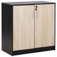 AKTENSCHRANK heller Holzfarbton/schwarz 80 cm 2 Türen Zehna - Hellbraun/Schwarz, Holzwerkstoff (80/80/40cm) - Beliani