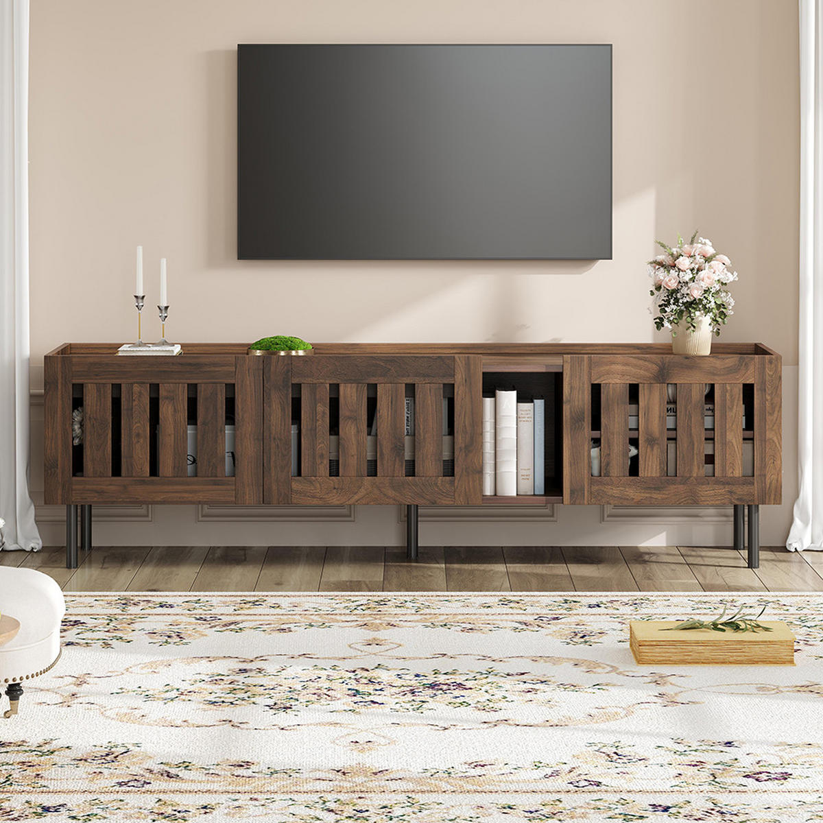 LOWBOARD in 160 x 40 x 47 cm, Durchbrochenem Design,Walnussholzfarbe - Walnussfarben, Holzwerkstoff (160/47/40cm) - KOMHTOM