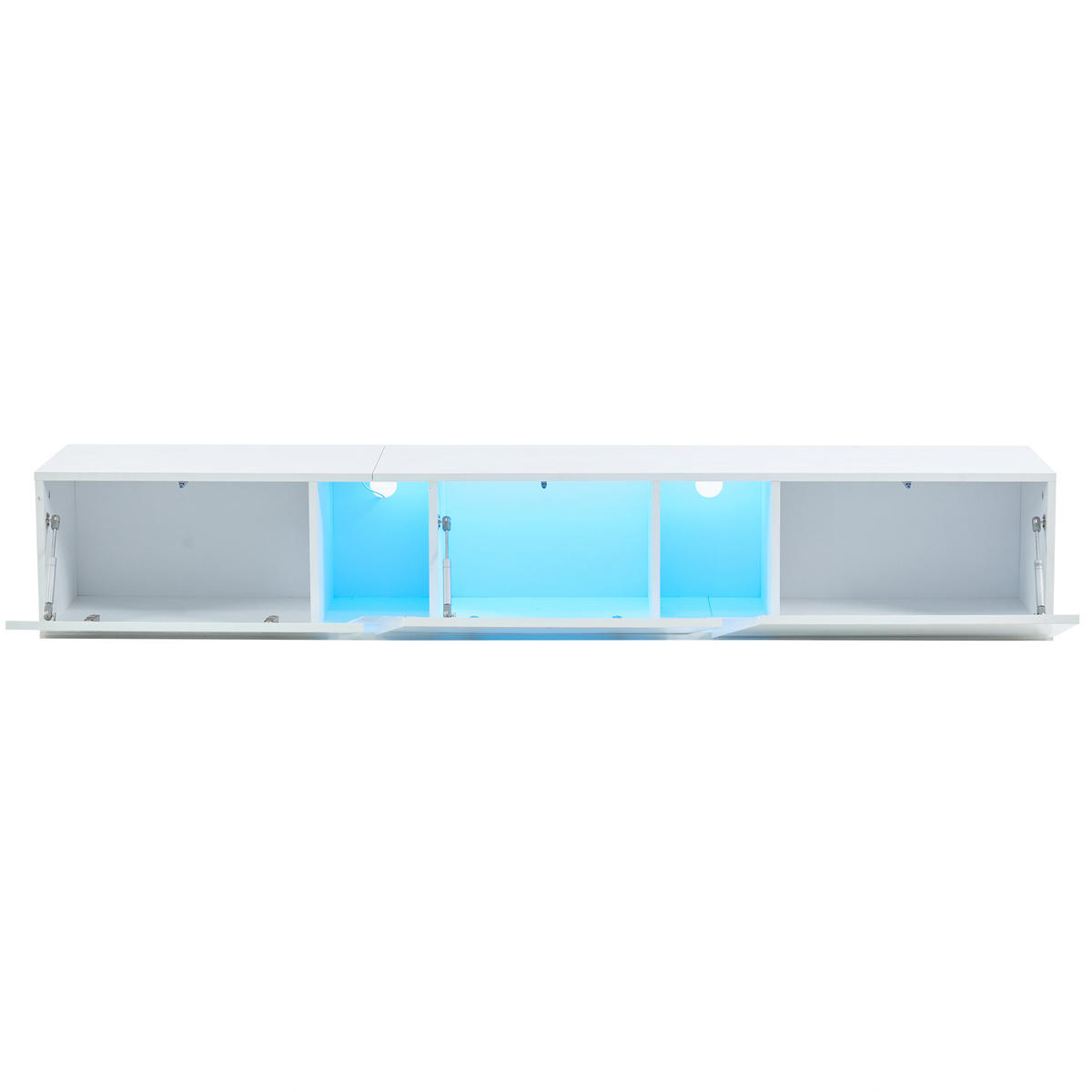 TV-LOWBOARD aus Spanplatte 180x35x30 cm Weiß mit LED-Beleuchtung, Wandmontage und 3 Klapptüren - Weiß, Holzwerkstoff (180/30/35cm) - Modfu
