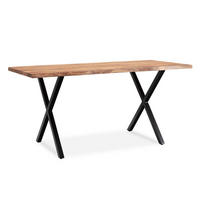 SCHREIBTISCH Massivholz X-Gestell Baumkante Handgefertigt KRETA, Goldbraun-Schwarz 140x80x76 cm - Schwarz/Braun, Holz/Metall (80/140/76cm) - KADIMA DESIGN