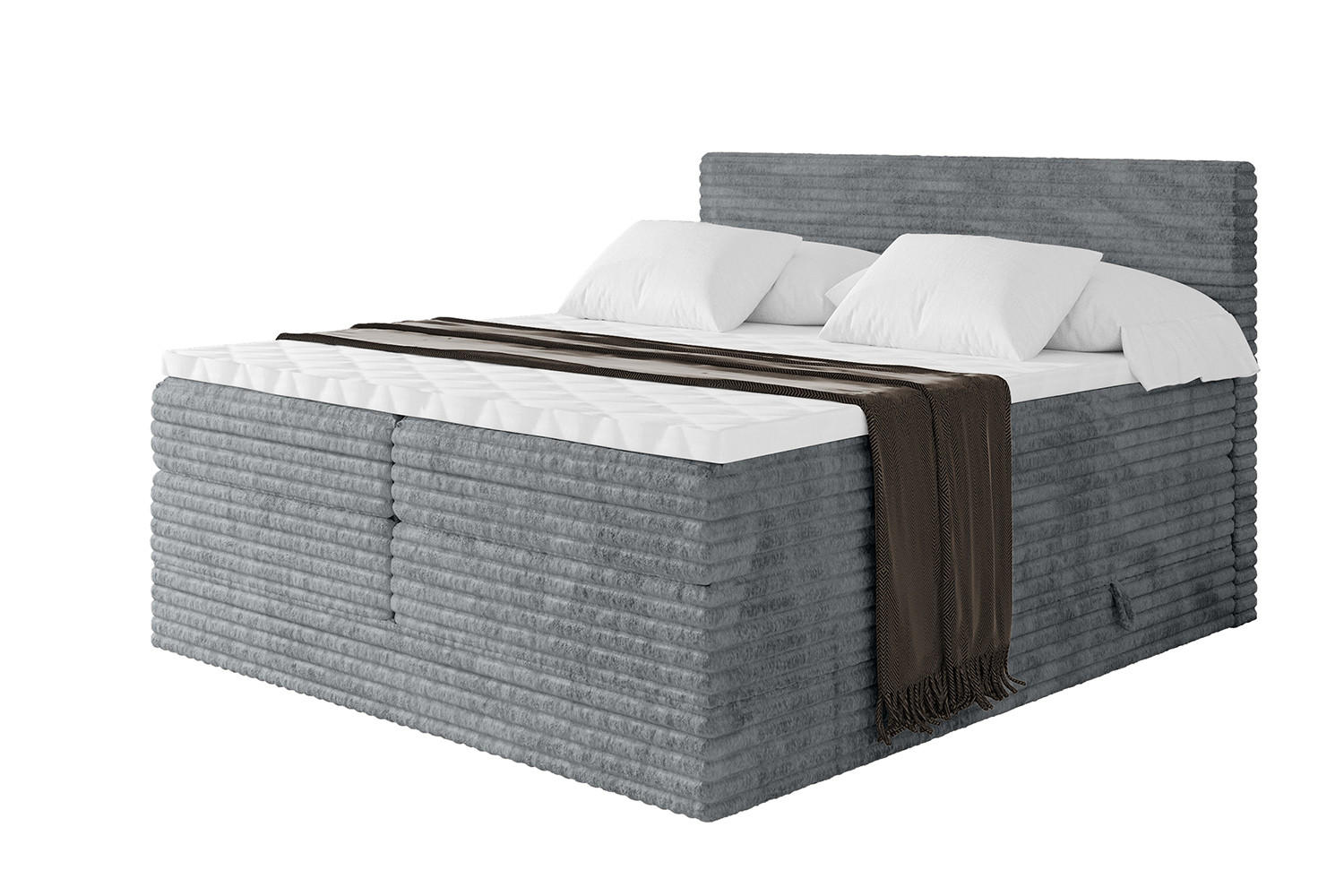 BOXSPRINGBETT mit Matratze H3|H4 und Lattenrost - TOLO KING-v1 160x200 Cord - Dunkelgrau - Dunkelgrau, Holzwerkstoff (160/200cm)