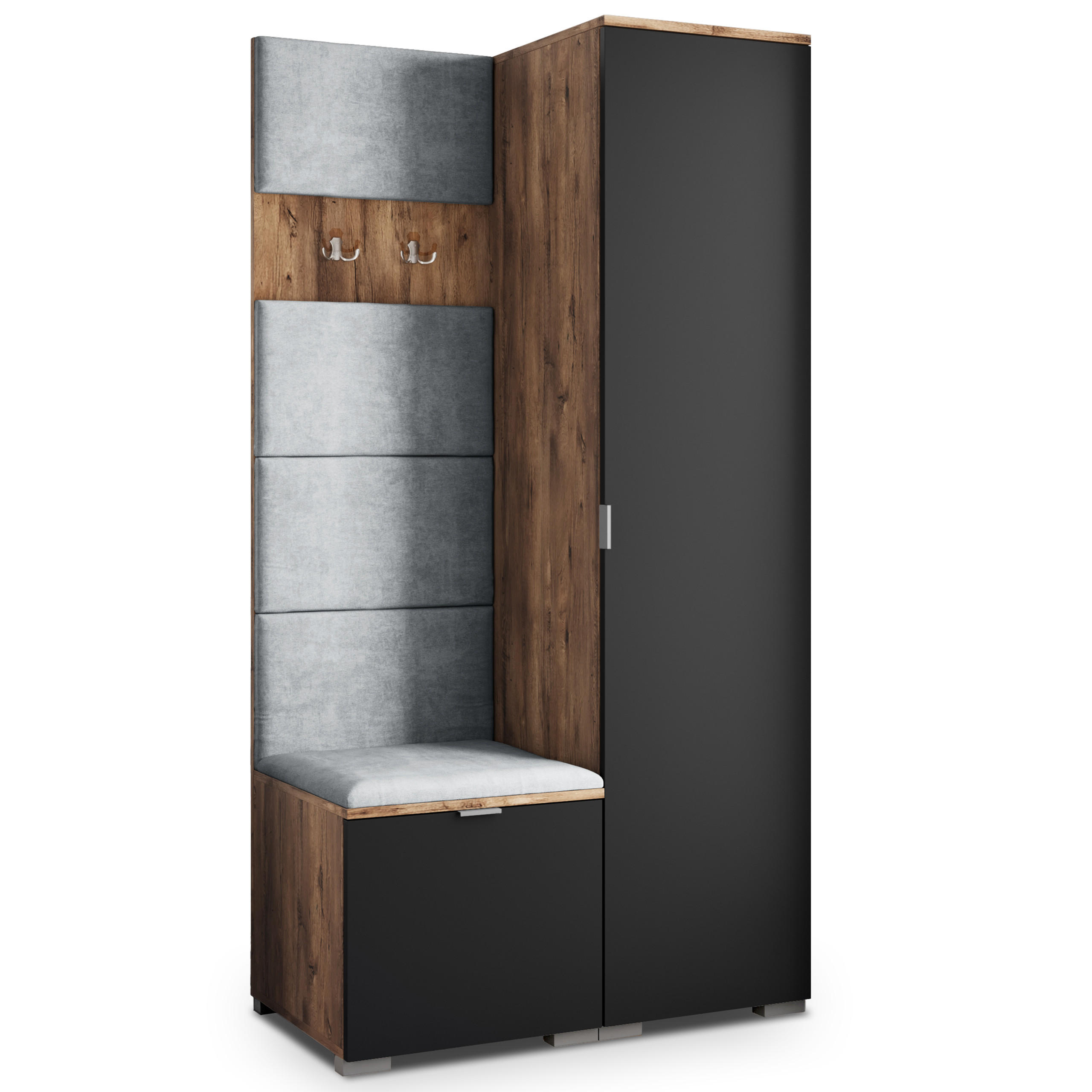 Masseno Garderobenschrank Eiche, Schwarz, Hellgrau 95x181x51 cm