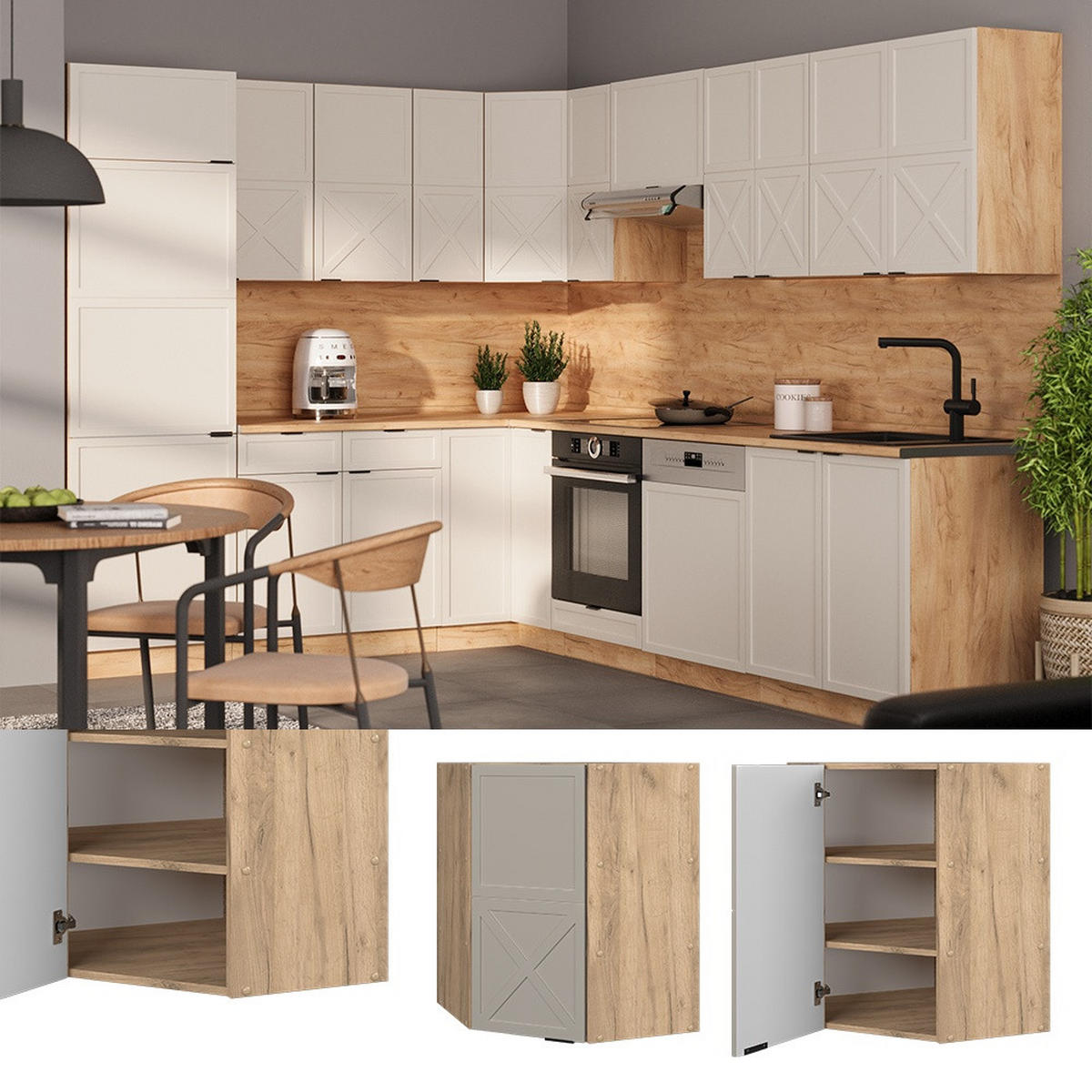 ECKHÄNGESCHRANK Fame-Line GrauBeige 57 cm - Honigeiche/Grau, Holzwerkstoff (57/72/34.1cm) - Vicco
