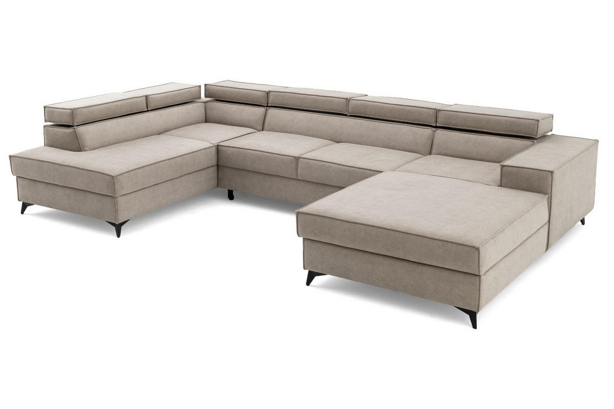 ECKSOFA PURE U Links mit Schlaffunktion 127x270 Velours Creme - Creme/Schwarz, Holz/Textil (340/204cm) - Muffo