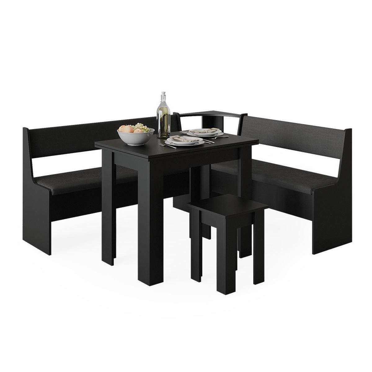 ECKBANKGRUPPE Roman Schwarz 150 x 41.5 cm mit Tisch - Schwarz/Sonoma Eiche, Holzwerkstoff (180/80/150cm) - Vicco