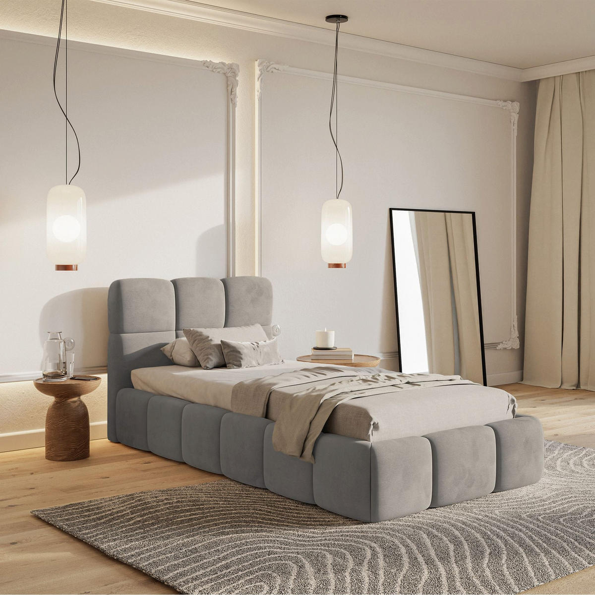 POLSTERBETT Cloudy Hellgrau Samt, Bettkasten & Lattenrost, 90x200 cm - Hellgrau/Schwarz, Kunststoff/Textil (90/200cm) - Selsey